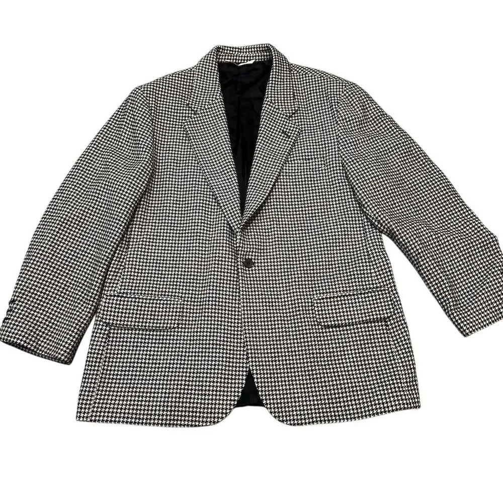 Perry Ellis Men's XL Houndstooth Wool Cashmere‎ blend Blazer Jacket Formal 44